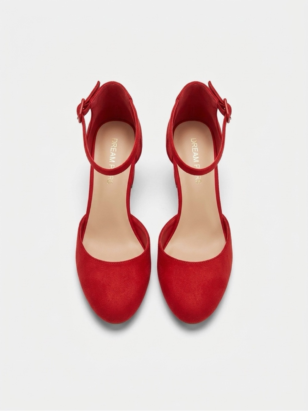 Dream Pairs Red Ankle-Strap Round-Toe Heels